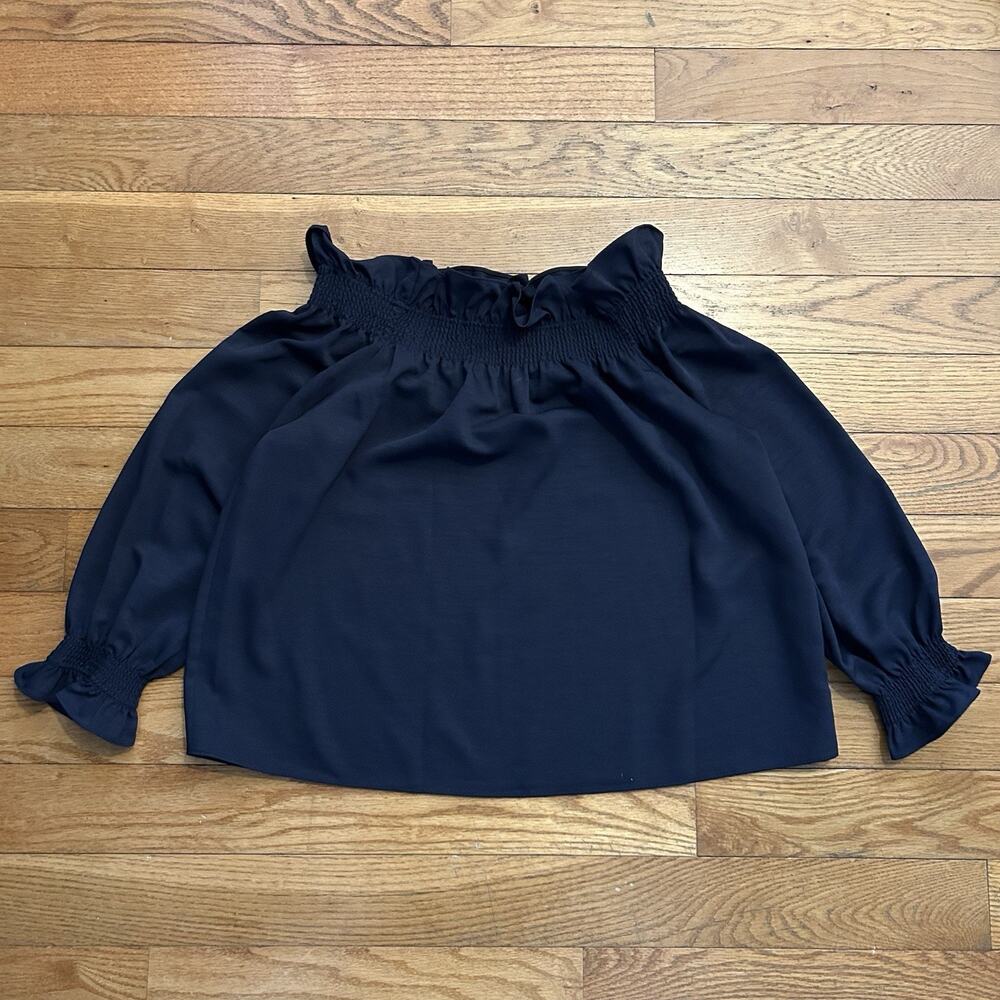 Tuckernuck Off Shoulder Marguerite Ruffled Peasant Blouse Navy Blue Medium